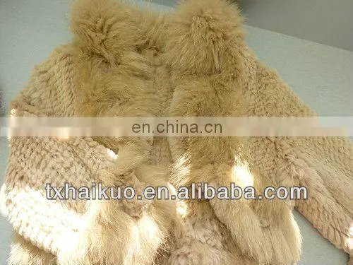2013 ladies fashion style knitting rabbit fur jacket with fox fur collar