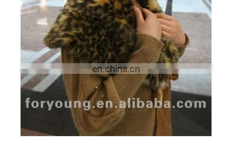 leopard print mink fur shawl fur hooded scarf