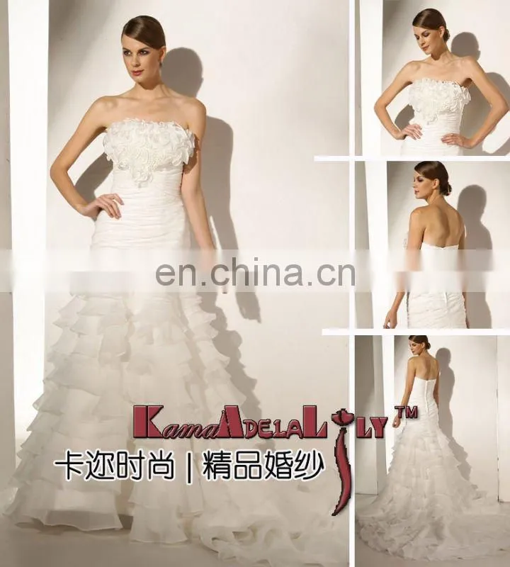 EB2429 brand new tulle and lace fishtail wedding dresses showily wedding dress strapless beading wedding dress of ivory