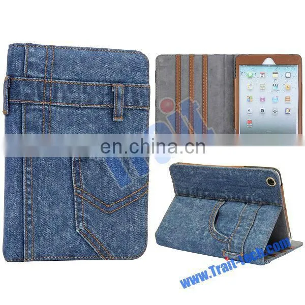 Wholesale Luxury Demin Jeans Leather Stand Case for iPad Mini Retina (3 Colors)