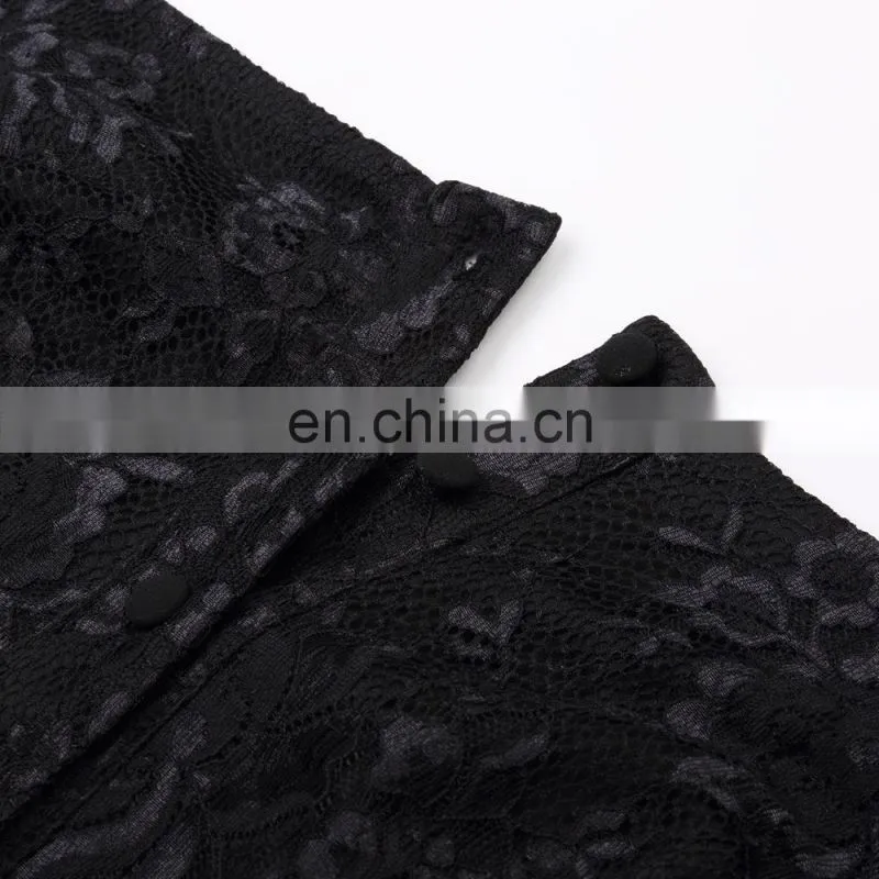 Belle Poque Retro Vintage Gothic Victorian Long Sleeve High-Low Black Lace Dress BP000350-1