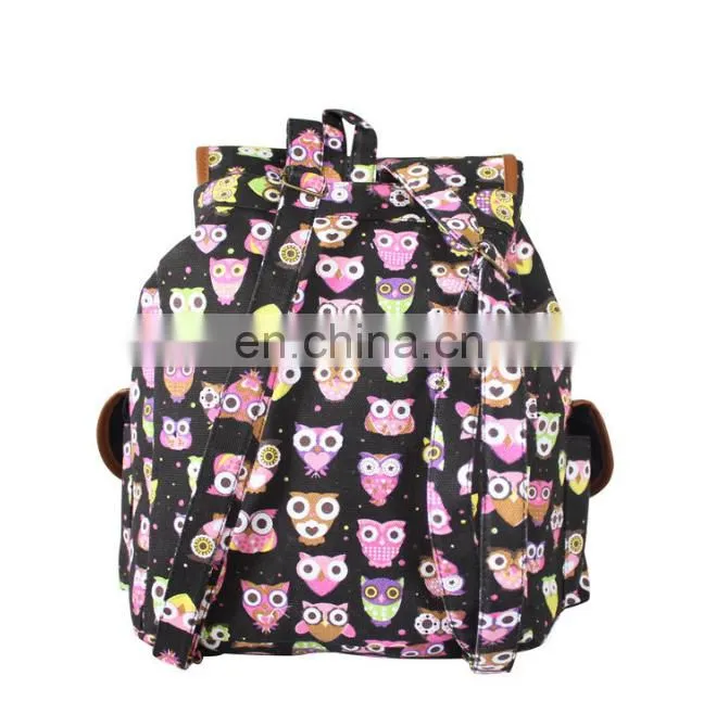 Wholesale canvas Korea owl printing school backpack