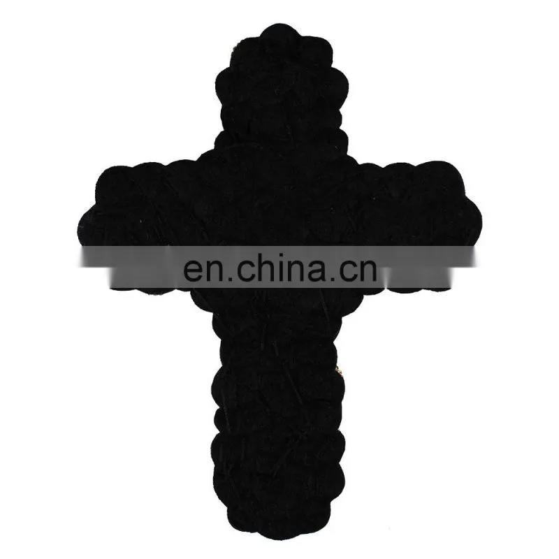 Custom Beading Rhinestones Red Gold Cross Design Sew On Patches