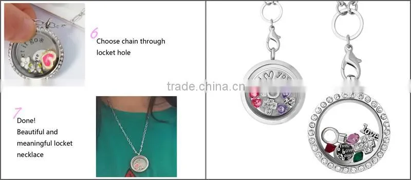 Alloy 30mm Round Glaze Key Chains Magnetic Memory Floating Locket Keychains