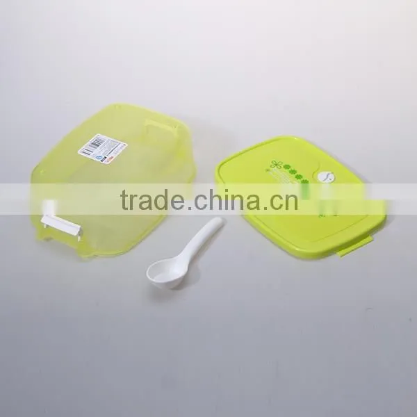 1.3L rectangle PP plastic lunch box with spoon