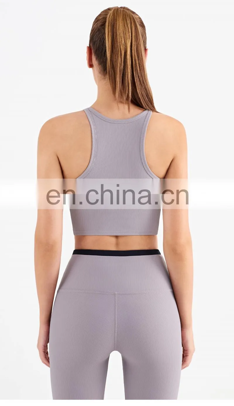 Wholesale New Sports Bra High Neck Support Ribber Clothing Women Active Wear Tops