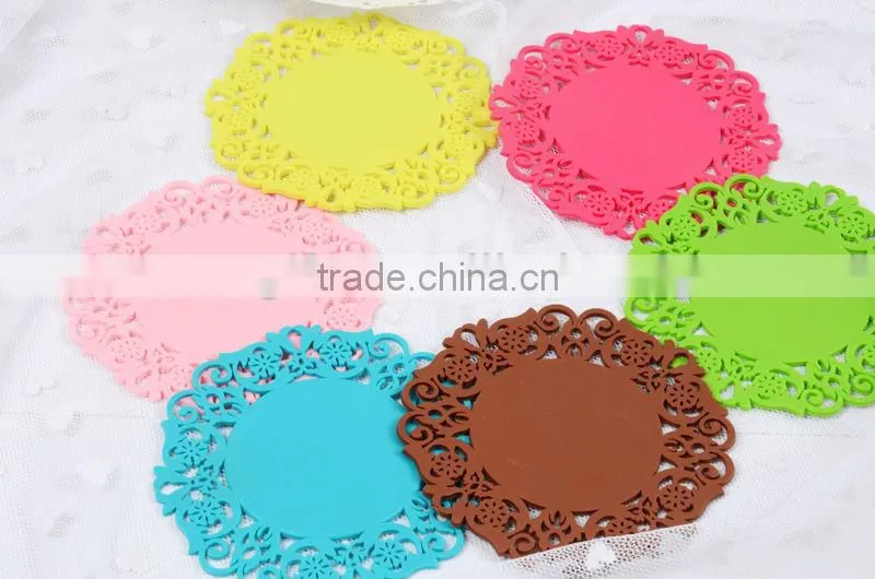lace PVC rubber placemats and coasters, plastic silicone lace mat
