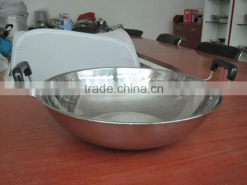 Luxury chinese style kitchen appliances induction stainless steel wok pan with both handles