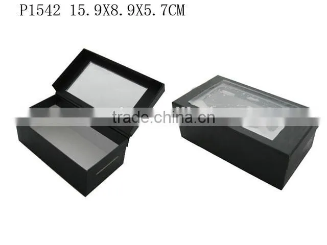 Custom Black Paper Gift Packaging Paper Box with Clear PVC Window Wholesale P1542
