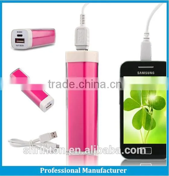 cellphone emergency charger lipstick shape power bank 2600mah, Newest refreshing color powerbanks 2600mah