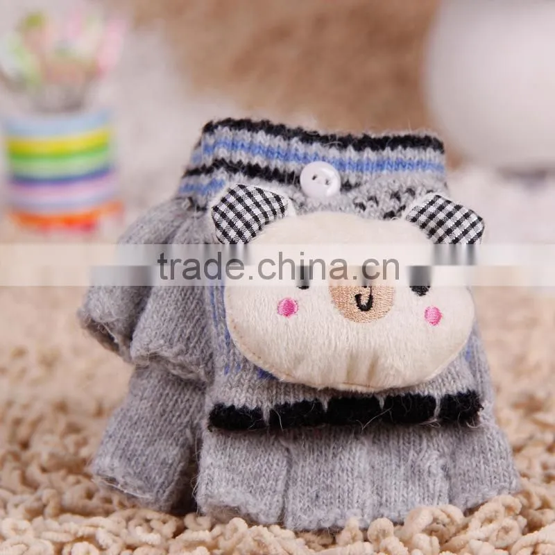 Children Half Finger lovely Knitted gloves, Flip warm gloves