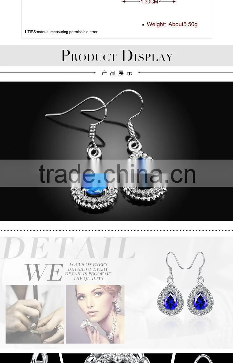 New fashion Indian designer round shape diamond drop earrings with blue stone