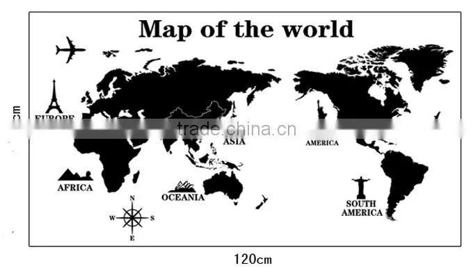 ALFOREVER Black pvc removable wallmap wall sticker,wallmap wall decals