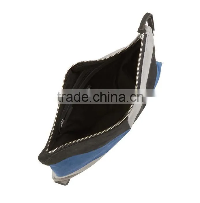 High quality Navy suede colour block clutch bag