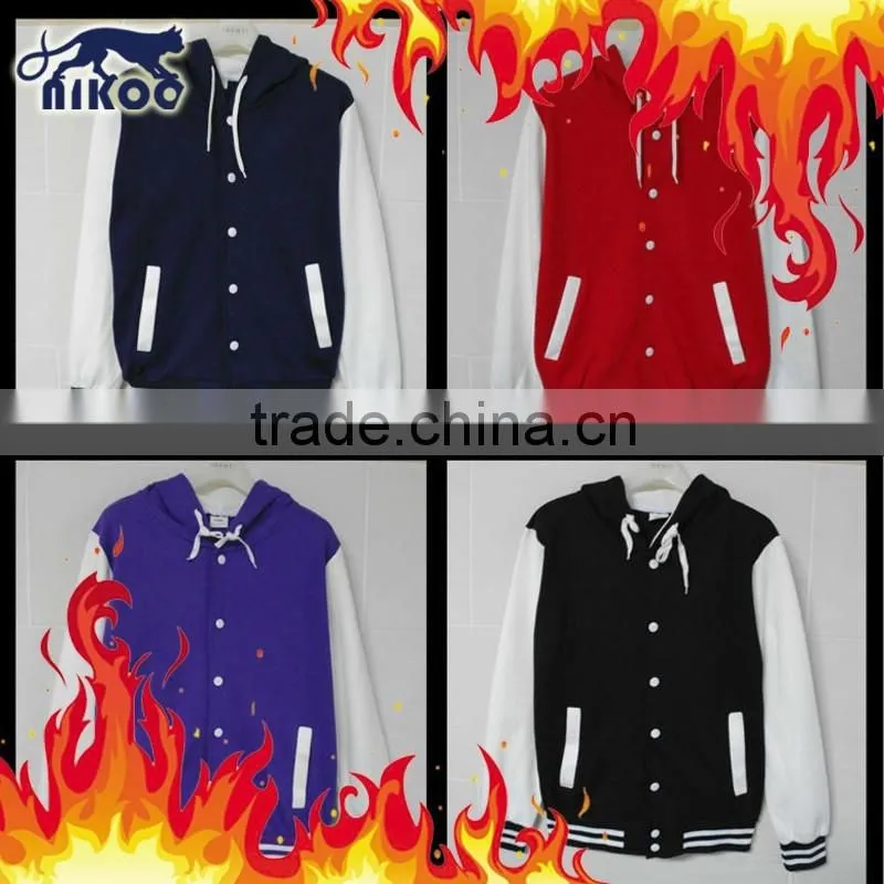 Custom Fine Stitched Cotton/Polyester Hooded Varsity Baseball Jacket Wholesale