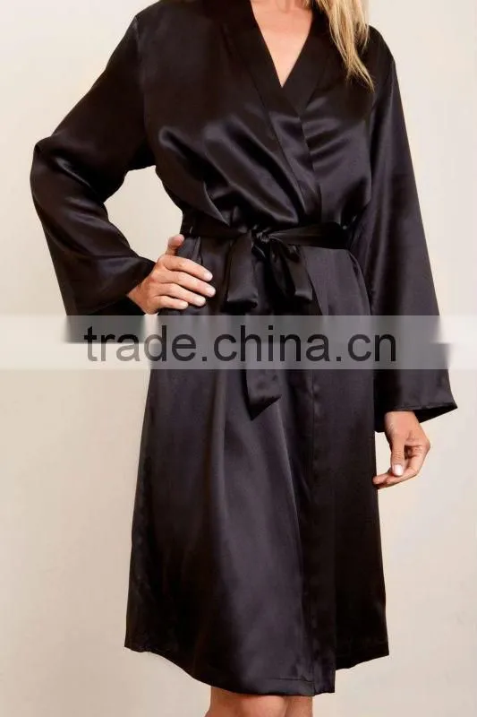 Long Satin Dressing Gown - Black