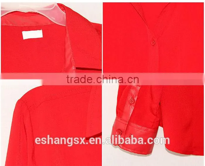 Ladies chiffon formal design with PU leather red shirt