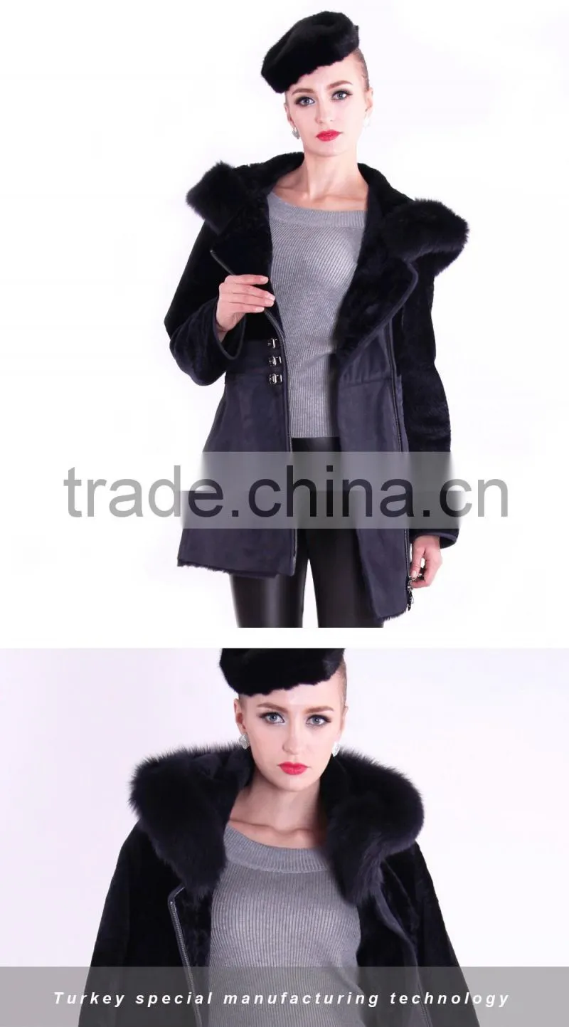 2016 New Design Medium Length Winter Women Slim Fit Woolen Coat with Belt