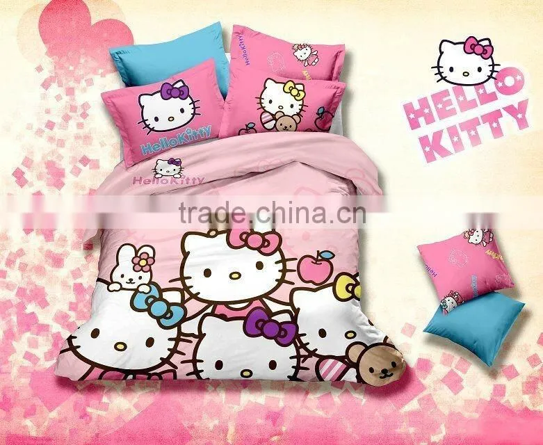High quality 100% cotton reactive printed hello kitty bedding sets for children