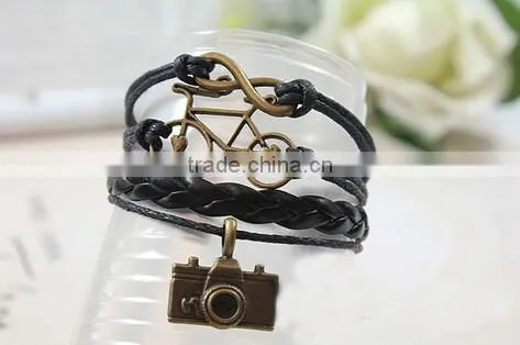 >>New arrival SW16479 infinity Camera bike leather charm bracelet/