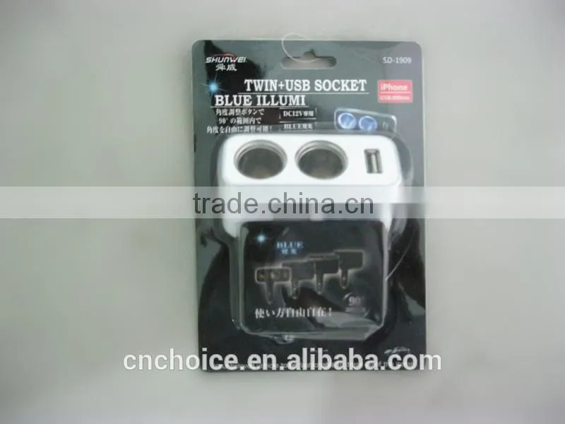 2 way cigarette lighter socket with usb