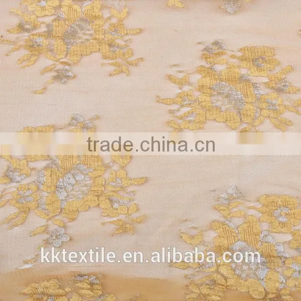 New arrival 100% Nylon mesh silver thread lace black flower lace