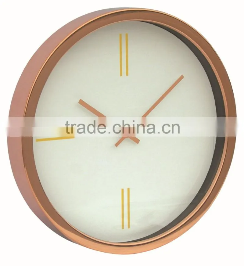 metal round shaped wall clock, rose gold decorative wall mounted clock
