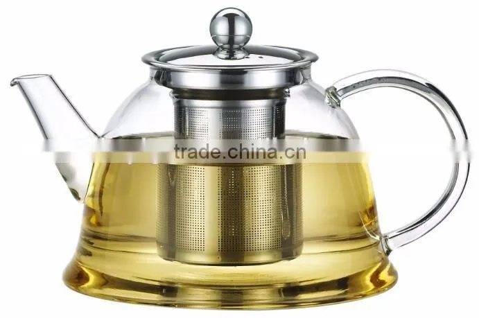 1200ml Hot Selling Borosilicate Glass Tea Pot With Stainless Steel Infuser Tea Pitcher Teapot