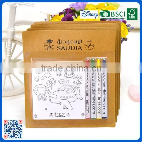 2016 new style 4 colors wax crayons with drawing paper in blister card for promotion