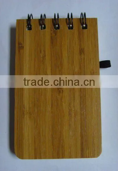 New design black spiral bamboo notebook with pen loop