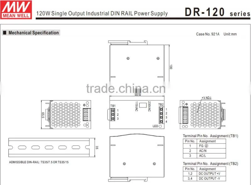 CE EMC approved meanwell dr-120-12 industrial din rail 120w 12v 10a power supply