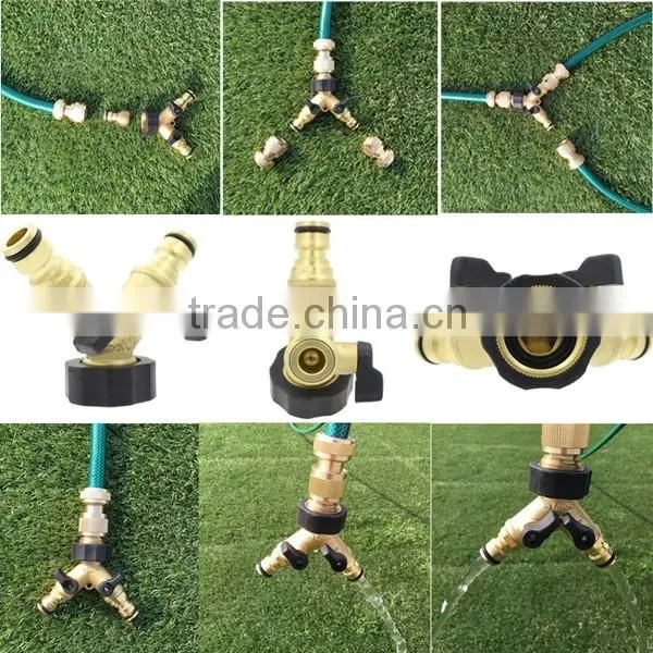 Solid Brass 2 Way Double Tap Adaptor with Individual On/Off Valves