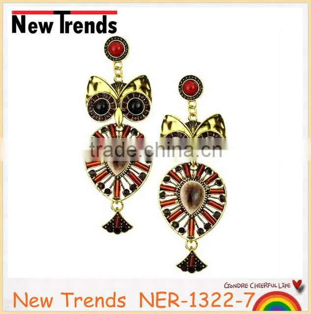 Wedding accessories alloy plated rhinestone chandelier owl earring