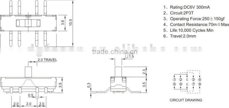 2P3T slide switch MS-12D09