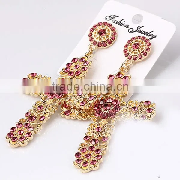 zhejiang mix colors rhinestone long large cross earring