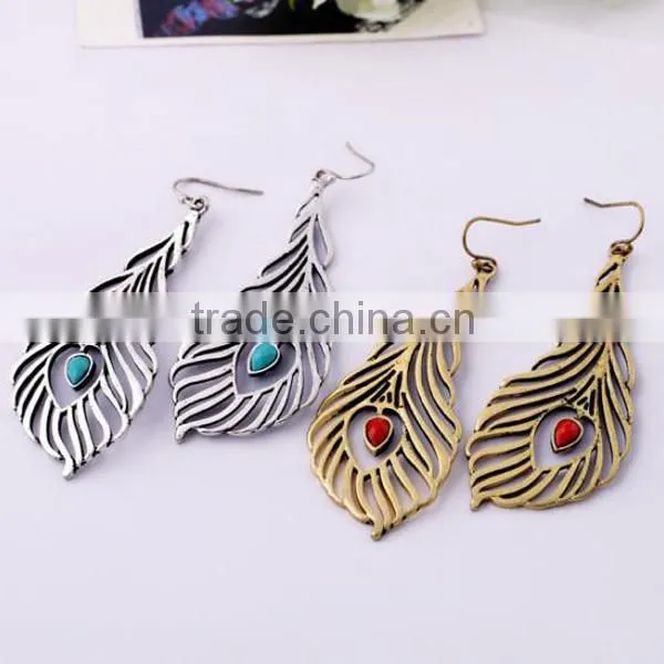 industrial jewelry vintage peacock design shaped feather earring