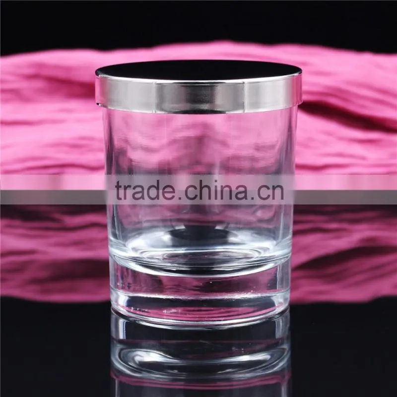 luxury thick bottom clear glass scented candle jars with metal lid