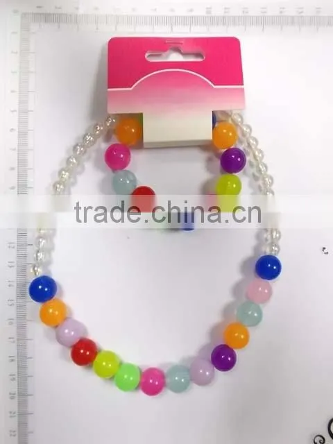 Lovely multicolor beaded necklace bracelet set with little flowers for children