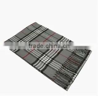 Classic Grey Plaid Winter Acrylic Scarf