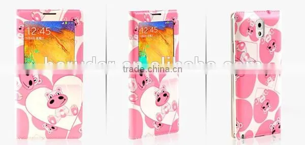 Hot fashion printing leather flip open cover for samsung galaxy note 3