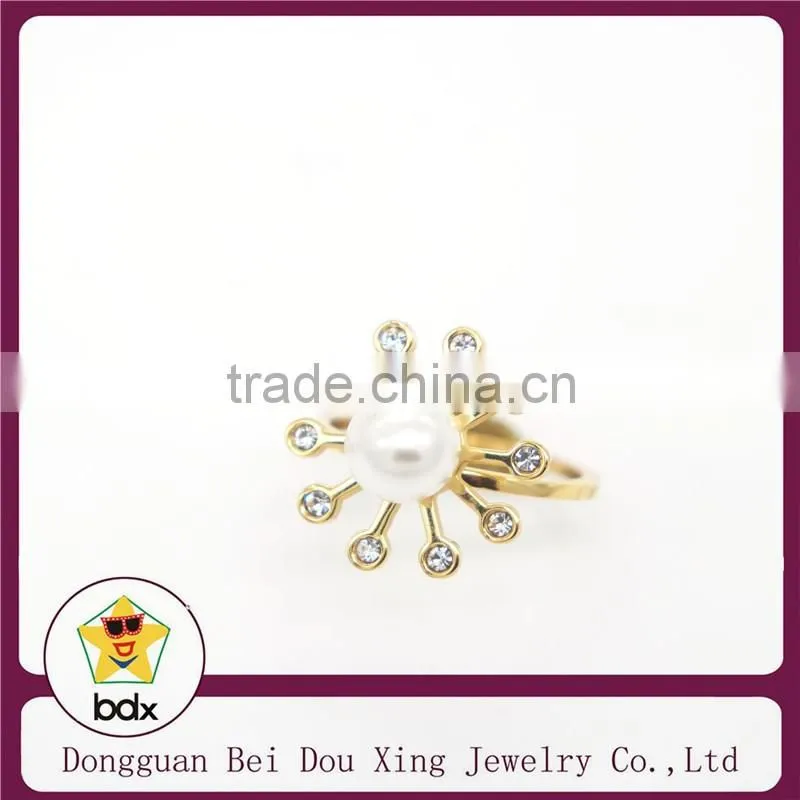 sun flower type preal gold plated stainless steel rings