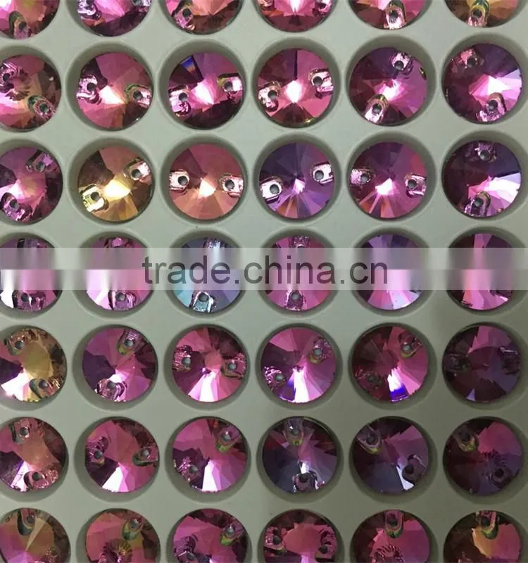 wholesale 10mm revoli shaped rainbow color sewing crystal stone for boutique store
