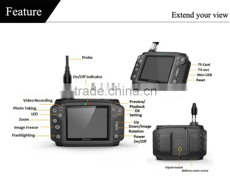 3cm-6cm focusing length 450,000 pixels portable VideoScope Kit with waterproof 8.5mm Semi-Rigid Probe