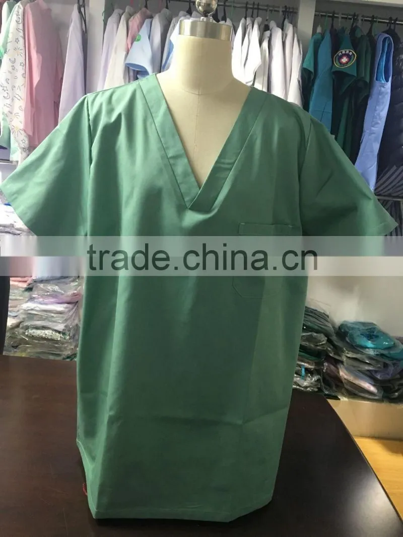 2016 HotSelling Fashion Style plain woven hospital use OEM/cheap medical polyester cotton short sleeve scrubs with high quality
