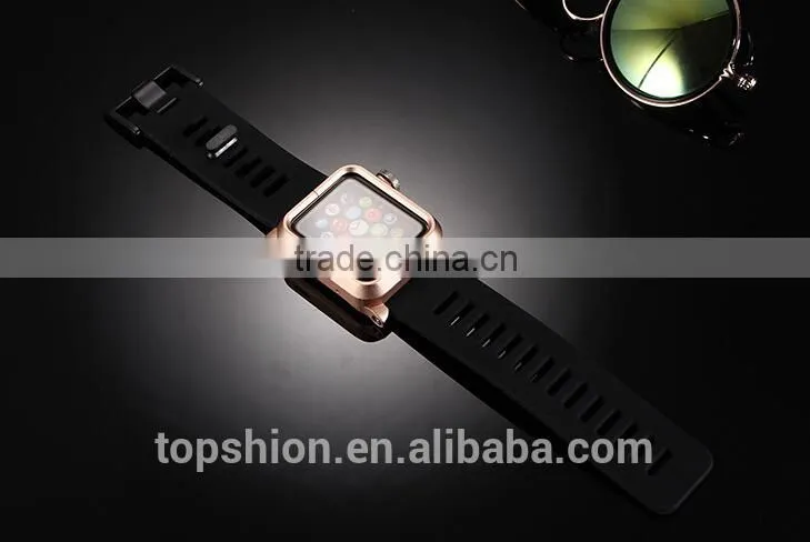 2016 hot new products for Apple watch silicone band wristband strap with aluminum metal case cover