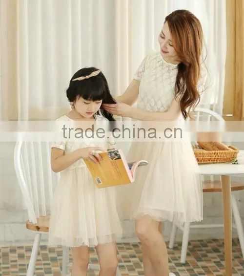 2015 Fashion Lace Mother Daughter Dress Golden Supplier High Quality Hot Sale Summer Wholesale Family Dress