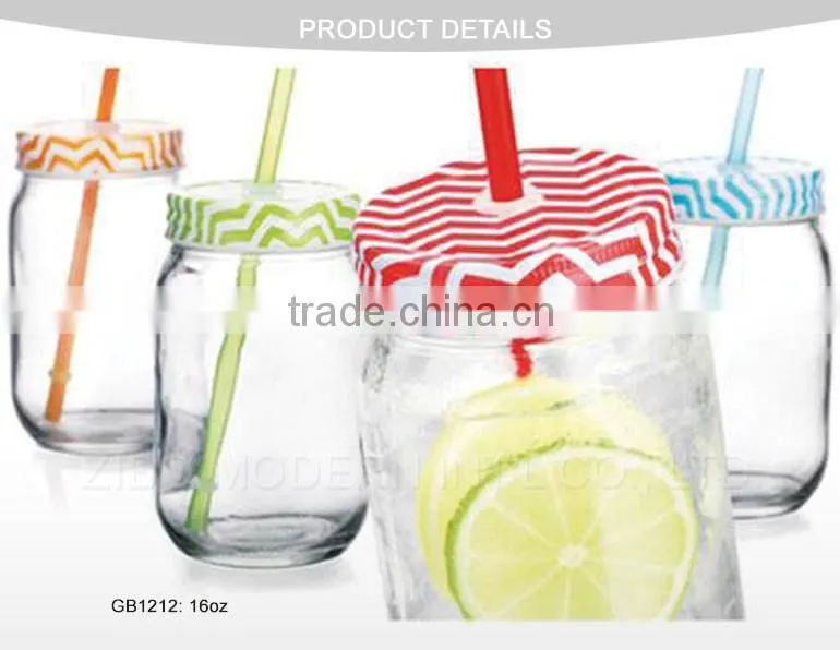 12oz 14oz 16oz 20oz 24oz Mason Jar Drinking Glass With Tin Lid Straw