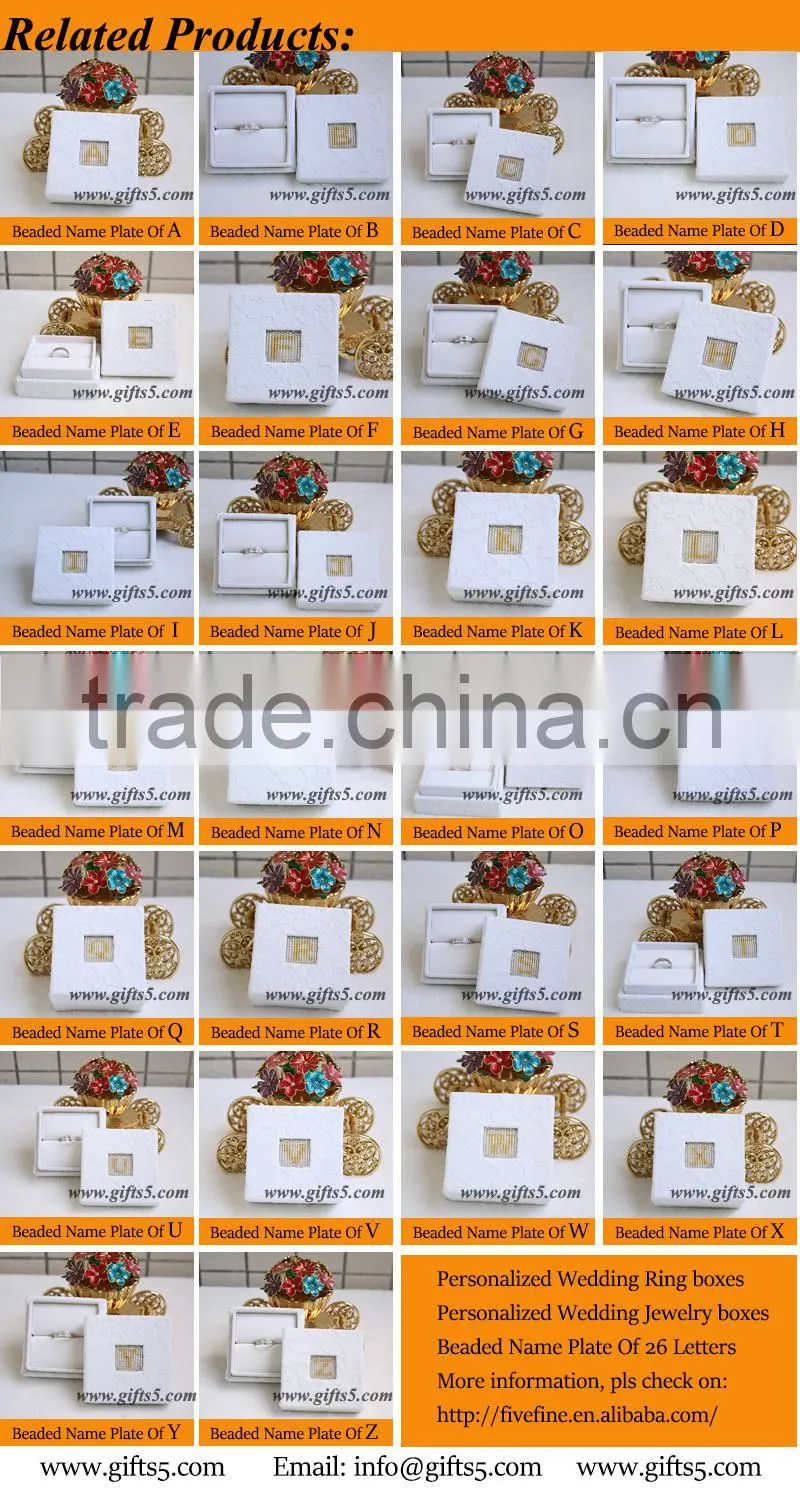Gorgeous White engagement ring boxes with beaded name plate of C