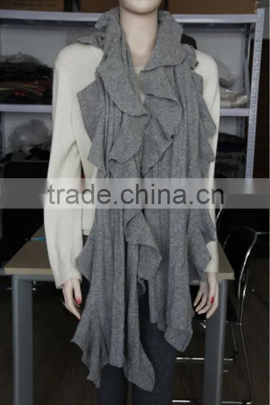Ruffled Pure Cashmere Knitted Scarf