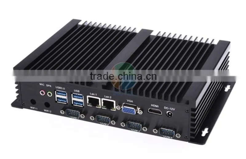 Embeded fanless desktop computers Intel Celeron C1037U 1.8G auto boot USB3.0 Dual Gigabit Lan 4 COM 4G RAM 64G SSD 640G HDD